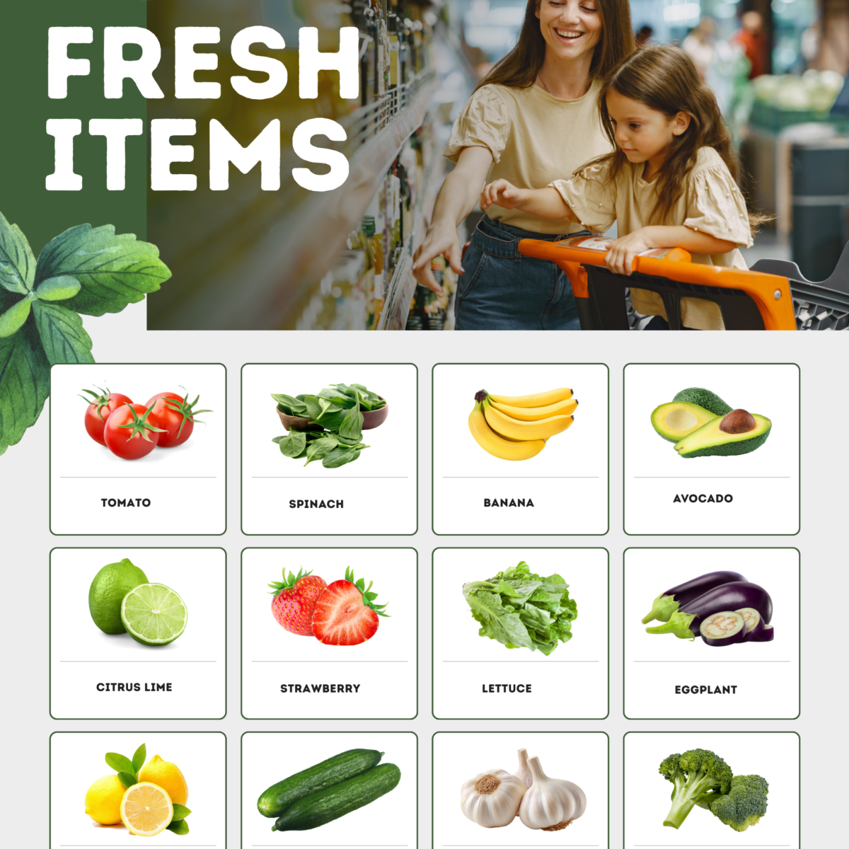 Green And White Modern Grocery Catalog Poster