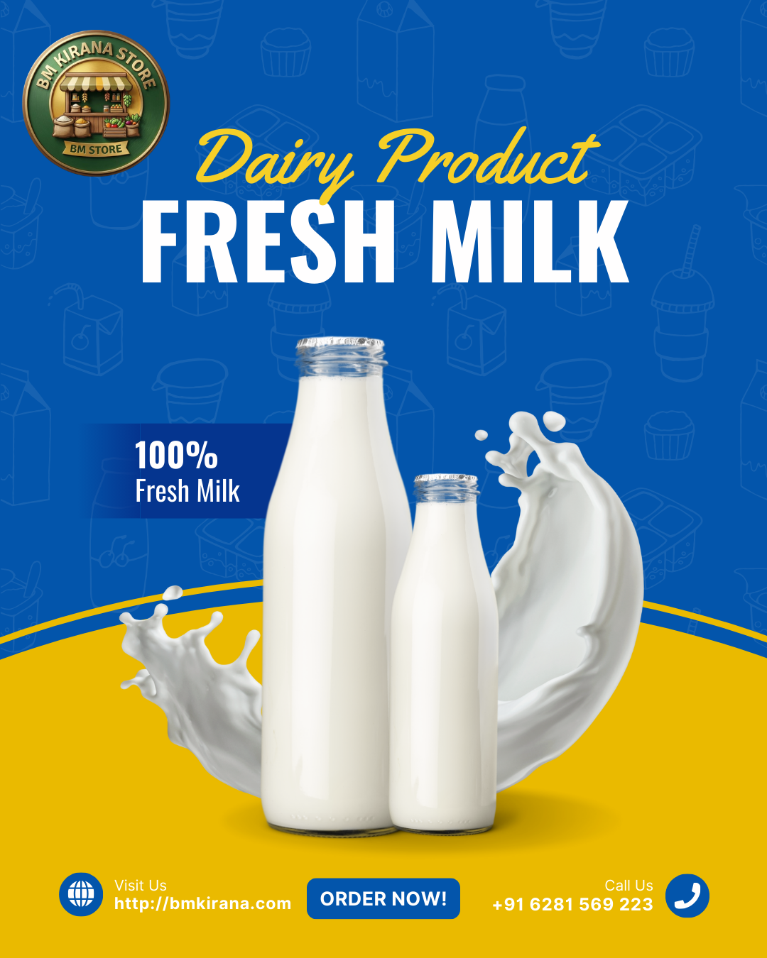 Blue and Yellow Modern Dairy Product Sale Promotion Instagram Post